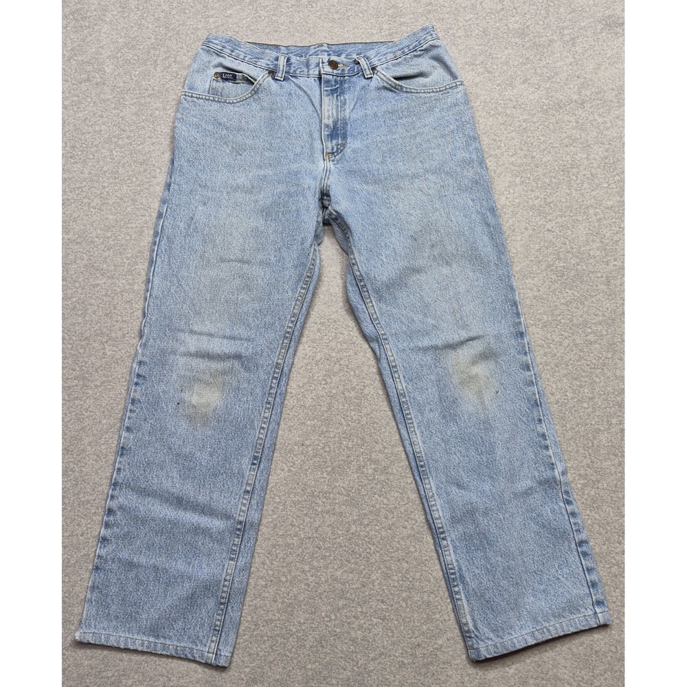 Vintage Lee Jeans Mens 30x28 Light Wash Straight Leg Denim Blue Made In USA 90s
